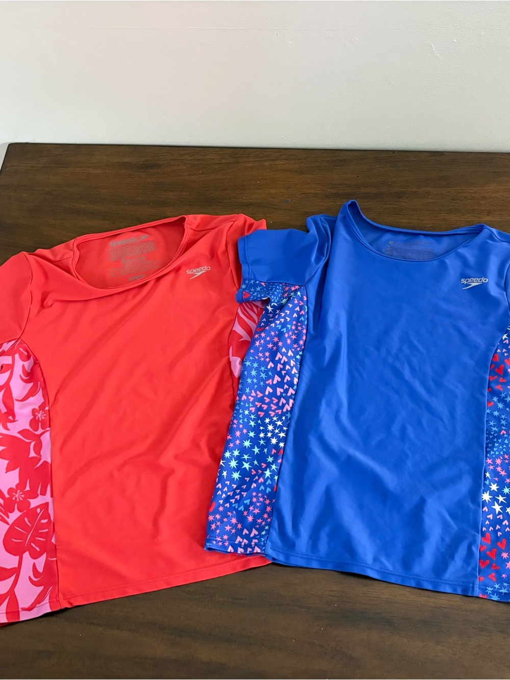 Speedo Girls Large Swim Top Shirt Rash Guard Set Of 2 Pink Purple Sporty